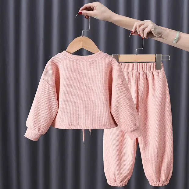 2024 Korean version Set of clothes for girls Knitted sweater jacket dress Pullover Sports Girl Set Two piece children\'s walking