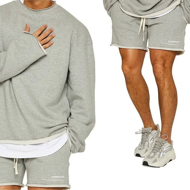 

Men's Muscle Fit Training Set - Fashion-Forward Long Sleeve Top & Athletic Shorts for Running and Gym Workouts