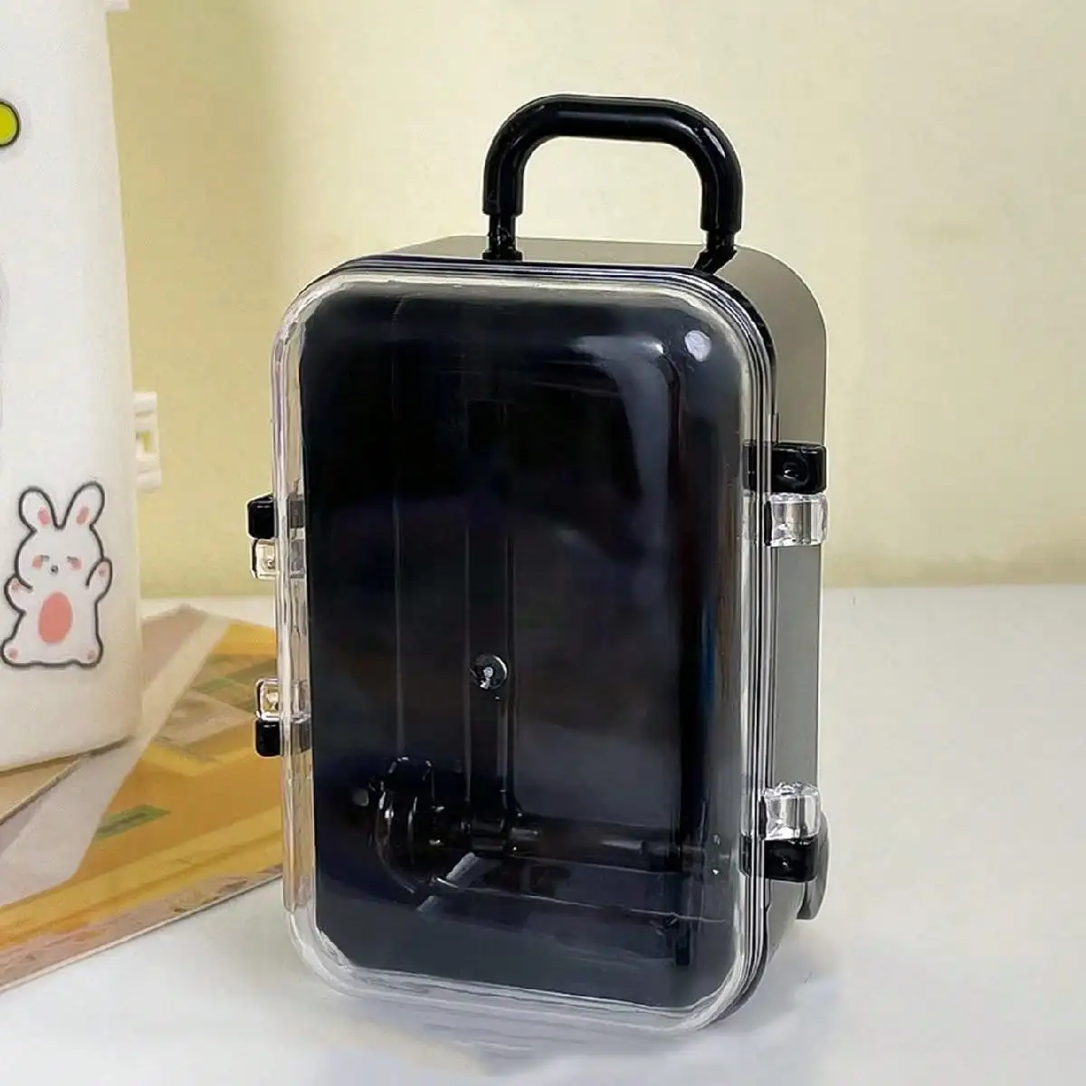 17 سنتيمتر Labubu صندوق تخزين ملابس عربة صغيرة شفافة حقيبة القطن دمية خزانة مجوهرات صندوق تخزين صغير