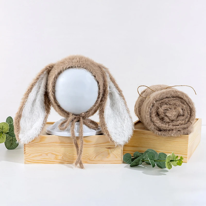 Chapeau rond de style lapin pour bébé, accessoires de photographie pour nouveau-né garçon et fille, couverture d'emmaillotage de tir, accessoires de studio, ensemble de 2 pièces