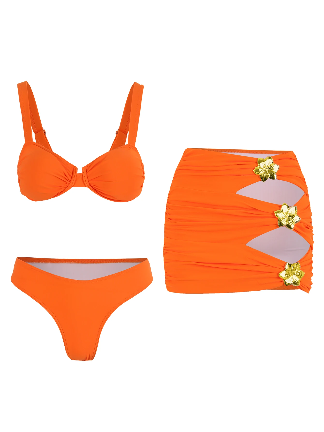 Sexy Spaghettibandje Gespleten Bikini Set Mode Effen Borst Pad String Badpak Voor Vrouwen Driehoek Heup Gewikkeld Trending Strandkleding