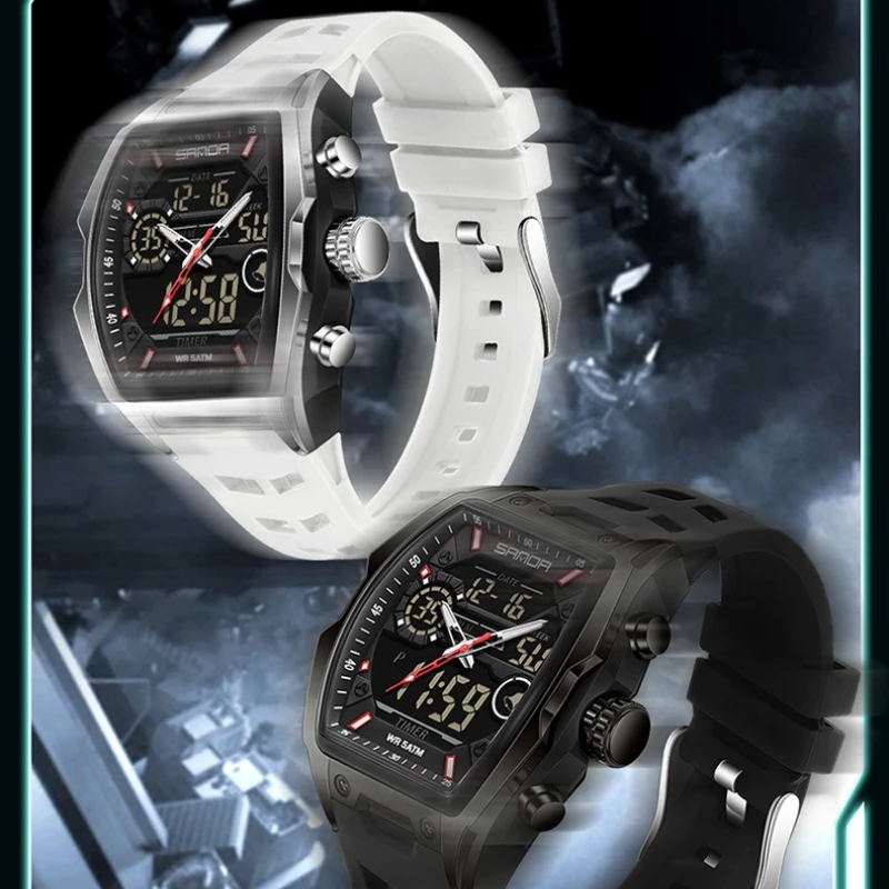 

SANDA 6235 Electronic Sports Men's Watch Multi Functional Dual Display Chronograph Luminous Waterproof Quartz Watches for Men