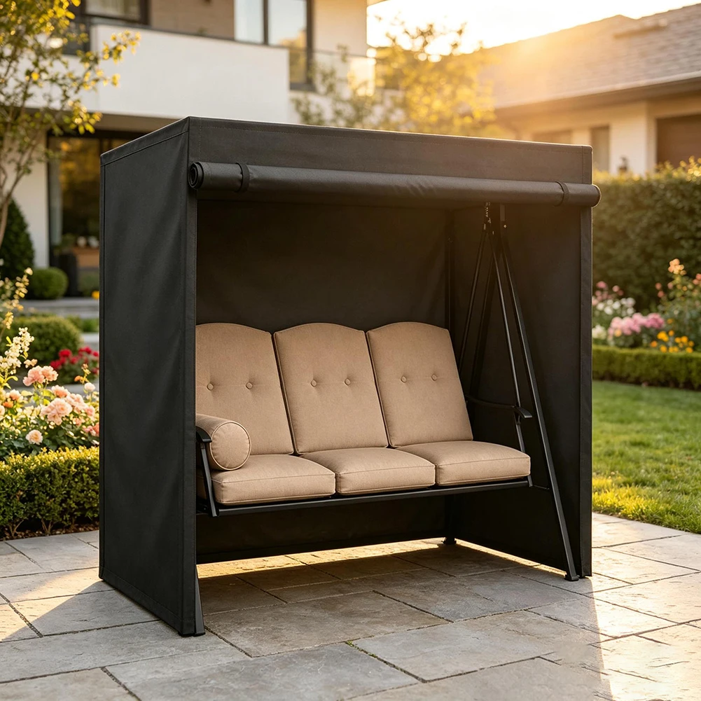 Outdoor Swing Cover for Patio Swings 223 x 152 x 183 cm Oxford Fabric Weather Resistant Protective Canopy Black Gray