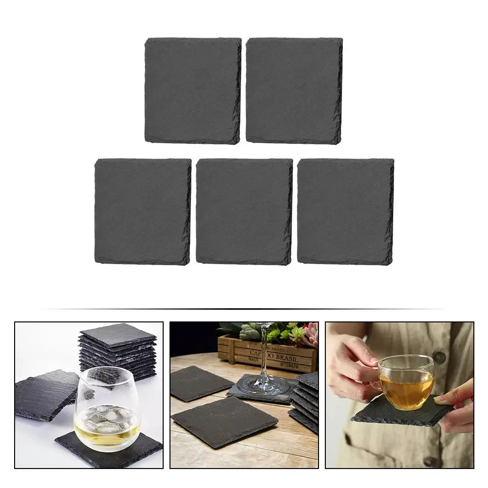 5Pcs Coaster Set Natural Stone Drink Coasters Non-Slip Rustic Table Mat for Coffee Tea Wine Glasses Home Kitchen Bar Hotel