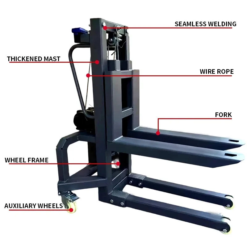 1.2M/1.6M Electric forklift Portable small loader Lighting and audio transporter Air box electric stacker