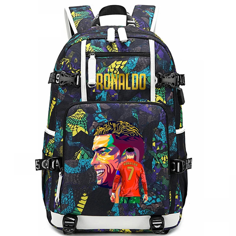 Mochila escolar con estampado de Ronaldo para estudiantes, bolsa de viaje para niños al aire libre