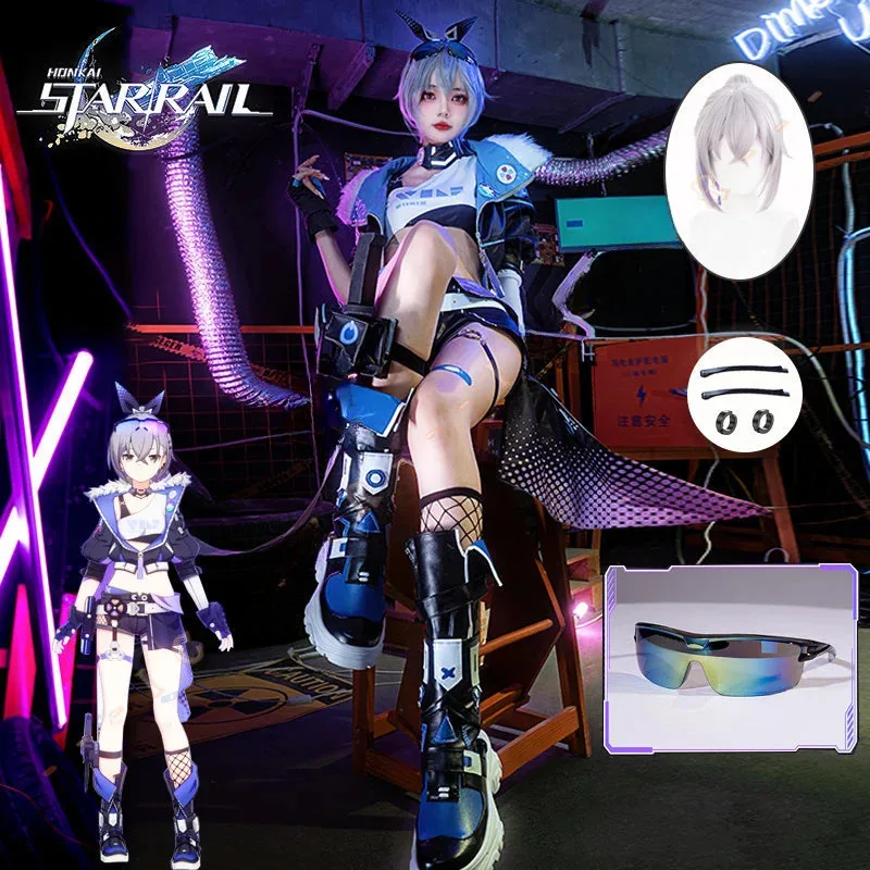 

Silver Wolf Cosplay Costume Honkai Star Rail Wig Uniform Glasses Earrings Stellaron Hunter Hacker Halloween Party Women Wear