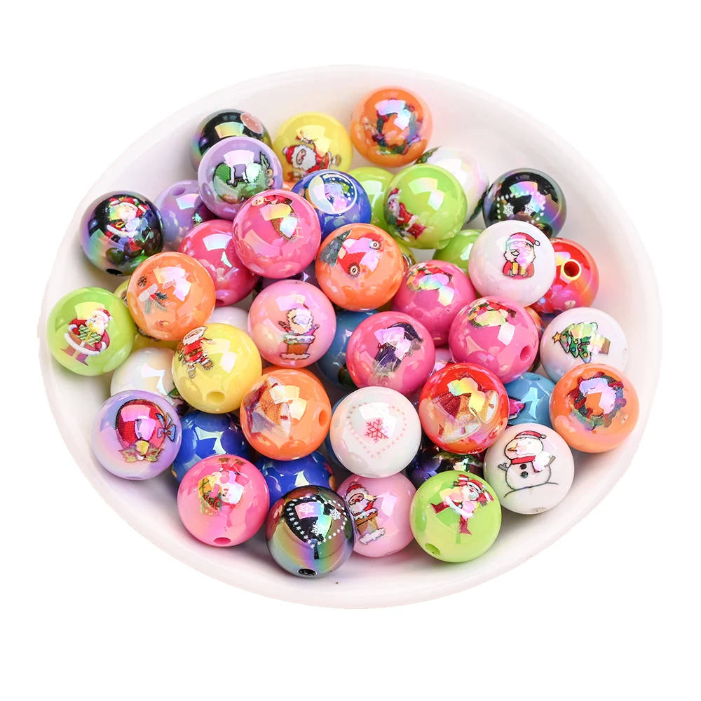 10 Stück 16mm Weihnachtsmann-Acrylperlen, bunte, farbverlaufend bedruckte Zwischenperlen für Weihnachts-DIY-Armbänder und Schmuckzubehör – Detail 6
