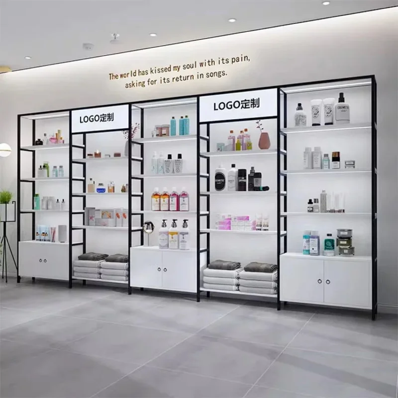 custom.Multideck Cosmetics Shelves Custom  Perfume Showcase Wooden Display Rack Cabinet Stand Beauty Shop Chain Store view 5