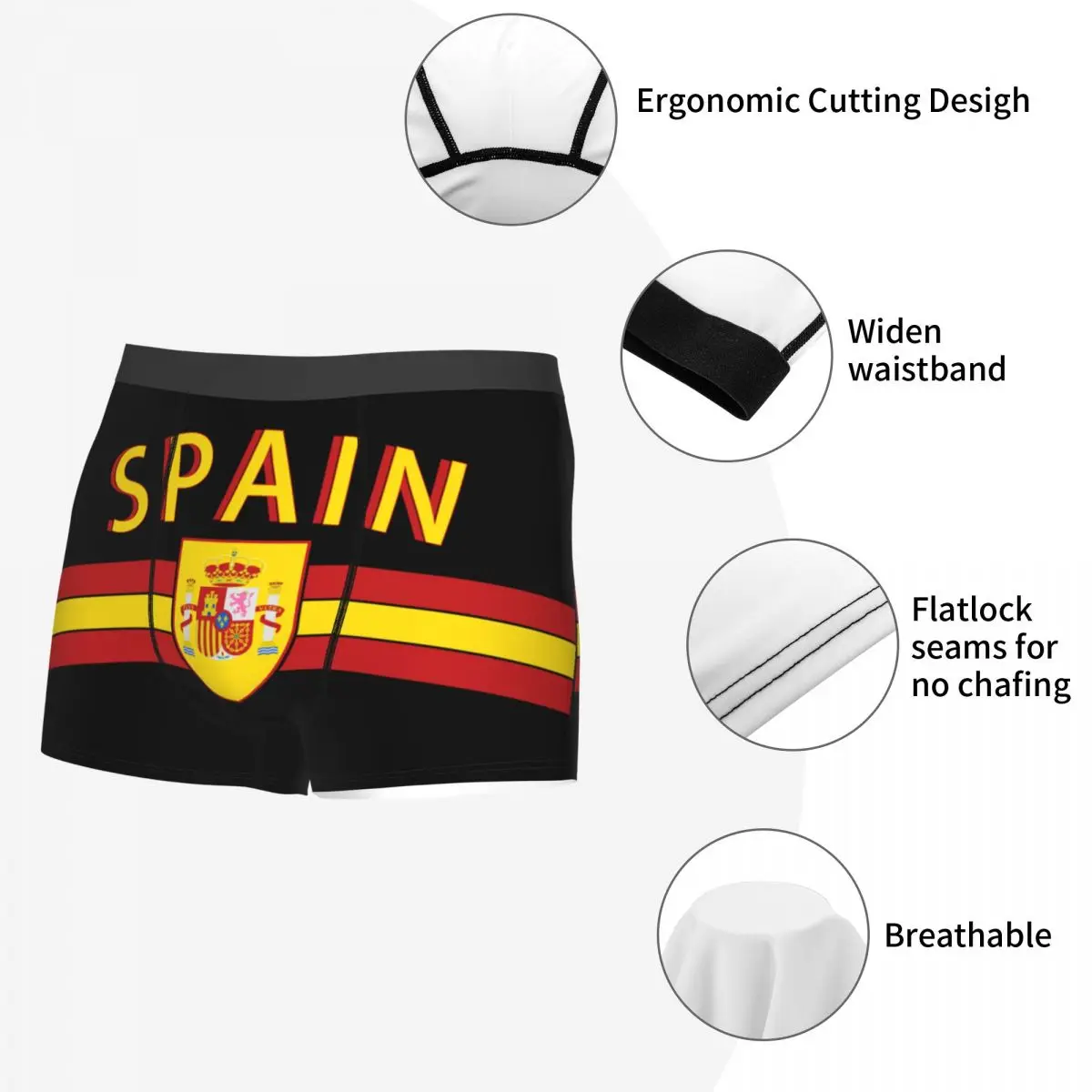 Male Sexy Coat Of Arms Of Spain Underwear Spanish Flag Boxer Briefs Soft Shorts Panties Underpants