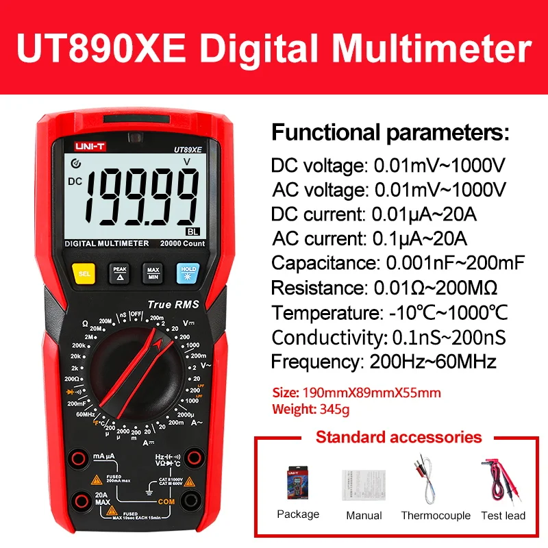 UNI-T متعدد رقمي UT89XD UT89X UT890C UT890D + UT123 UT123D UT105 + المهنية المتعدد الكهربائية تستر متعدد متر