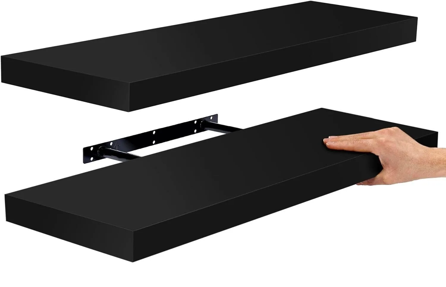 

Floating Wall Shelves Hanging Shelf Set of 2 Photo Frame Display for Living Room Bedroom Decor Black Modern Minimalist