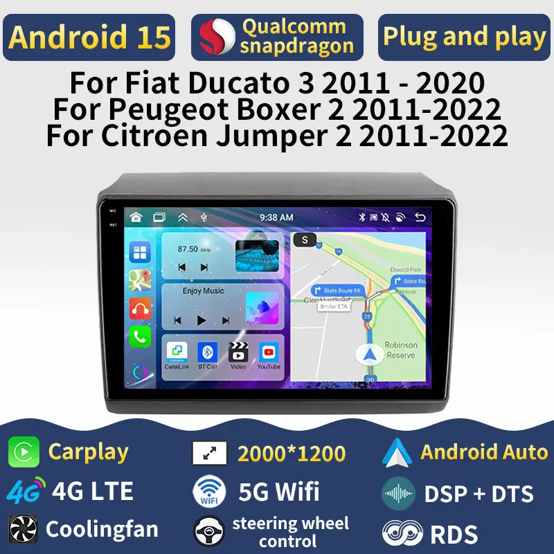 Android 15 For Fiat Ducato 3 Peugeot Boxer 2 Citroen Jump 2 2006 - 2022 Car Radio Wireless Carplay Auto BT Navigation Head Unit