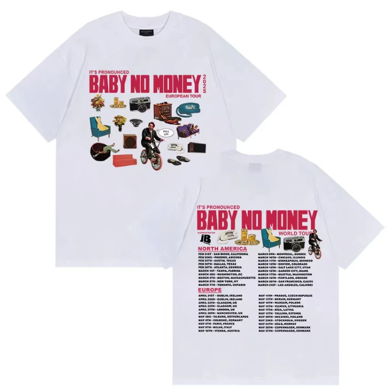Rapper Bbno$ It's Pronounced Baby No Money World Tour 2025 T Shirts Men's Hip Hop Fashion Cotton Short Sleeve T-Shirt Streetwear