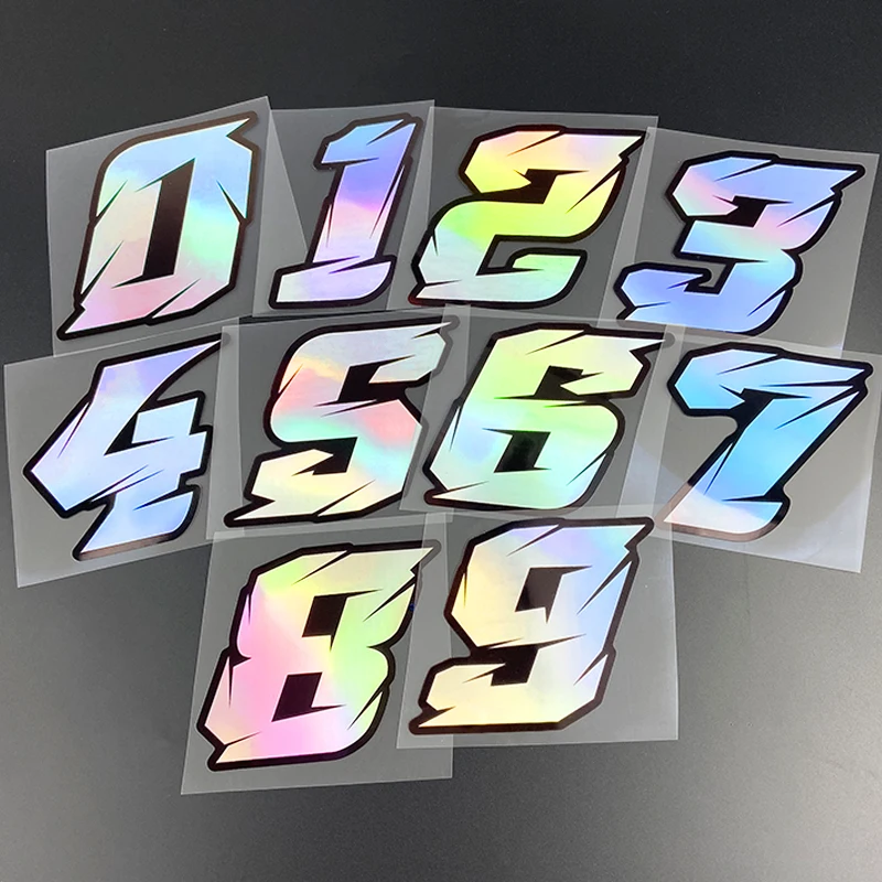 1PC 0To9 Arabic Numerals Stickers Reflective Laser Vinyl Decals Waterproof For Motorcycle Fairing Helmet Fuel Tank Scooter Decor