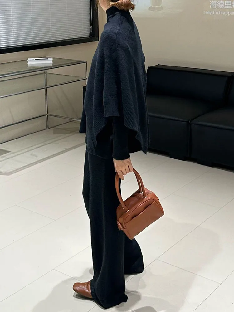 [EWQ] Temperament Thick Warm High Quality Knitted Pullover Sweater Wide Leg Pants Set For Women 2024 Autumn Winter New 16U6387