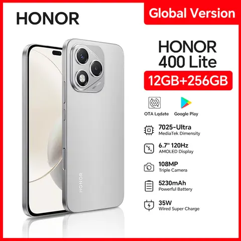 HONOR 400 Lite 12GB + 256GB Versione globale 5G Smartphone 6.7 "120Hz Schermo AMOLED Fotocamera 108MP 5230mAh 35W SuperCharge IP5 OTG