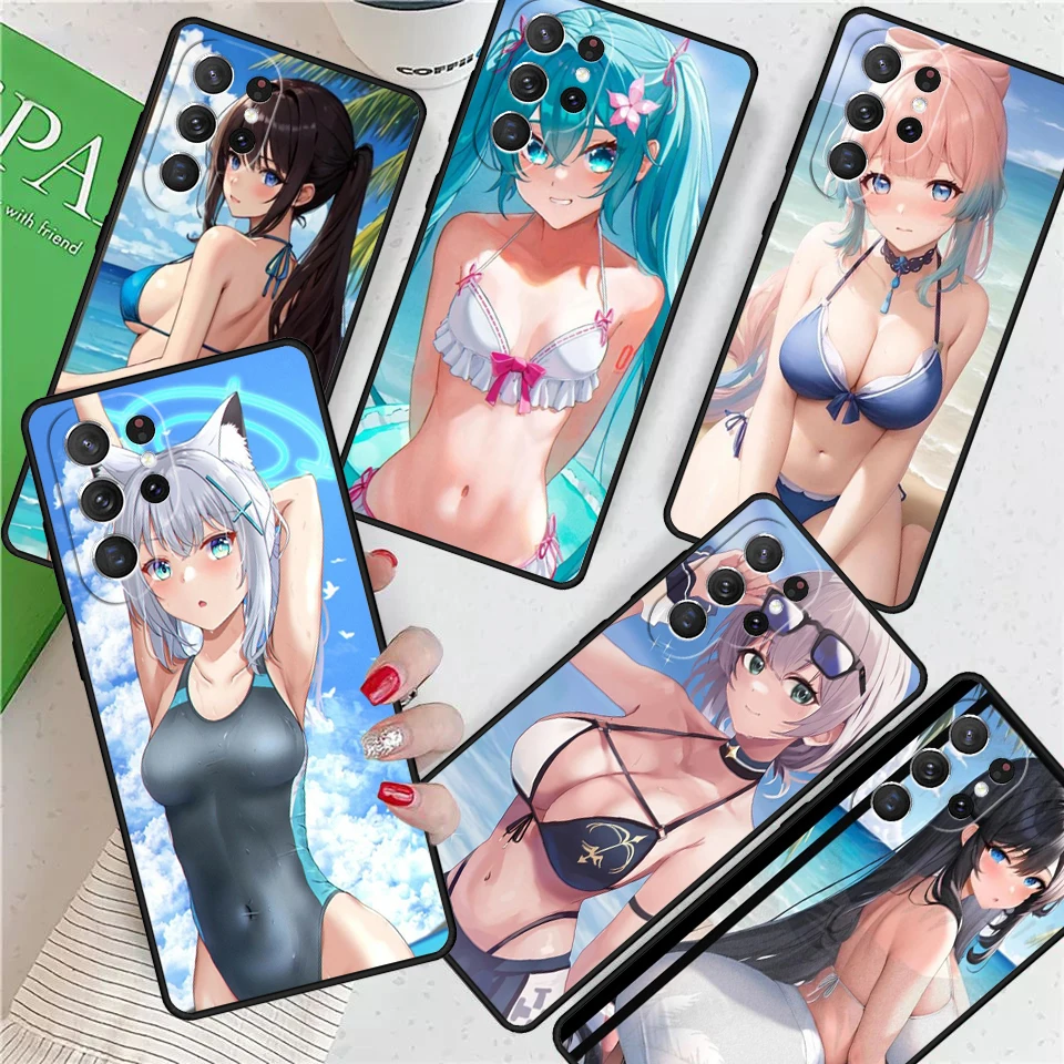 Manga Waifu Babe Beach Back For Samsung Galaxy S24 Ultra S21 S22 S8 S9 S10E Note 10 20 Plus FE S23 Phone case Cover Coque