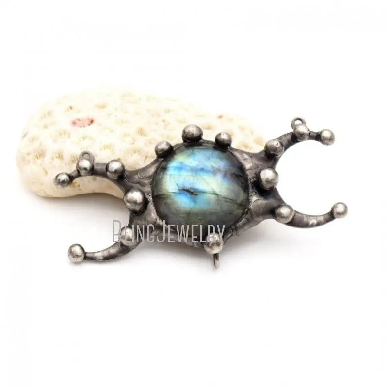 10pcs Witchcraft Labradorite Triple Moon Phase Necklace Pendant  Celestial Crescent  Statement Healing Crystal Jewelry Charm
