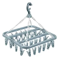 Foldable Drip Hanger with 32 Clips - Plastic Hanging Drying Rack for Clothes Underwear Socks