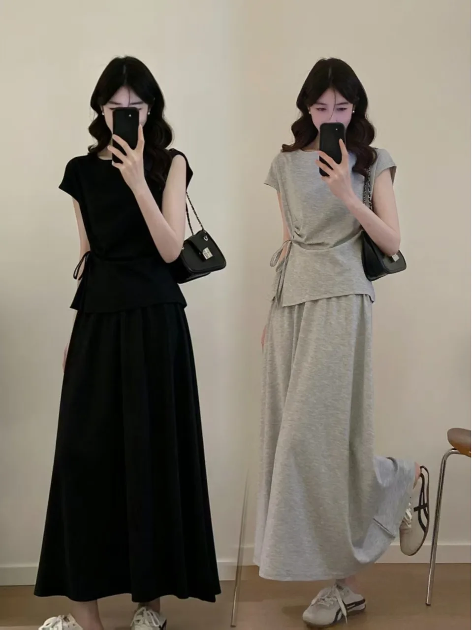 

plus Size Fashionable Summer Outfit High Waist Half Skirt Set Drawstring Slimming Clothes for Plump Women Korean Style Commute
