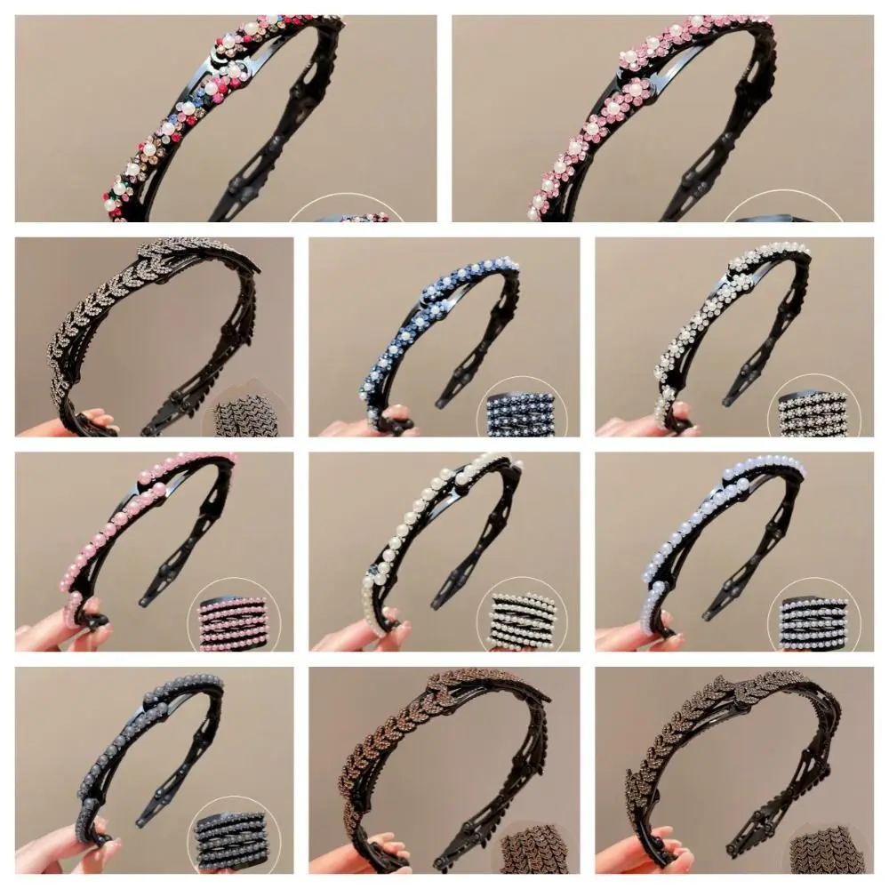 المحمولة طوي حجر الراين عقال زهرة للتمديد لؤلؤة الشعر الفرقة مشبك شعر رقيقة فتاة / النساء