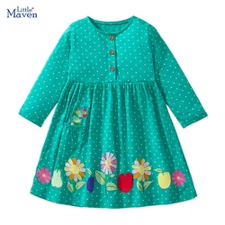 Little maven Children's Clothing Kids Clothes 2024 Autumn Spring Cotton Fall Baby Girls Long Sleeves Cartoon Flowers Dresses