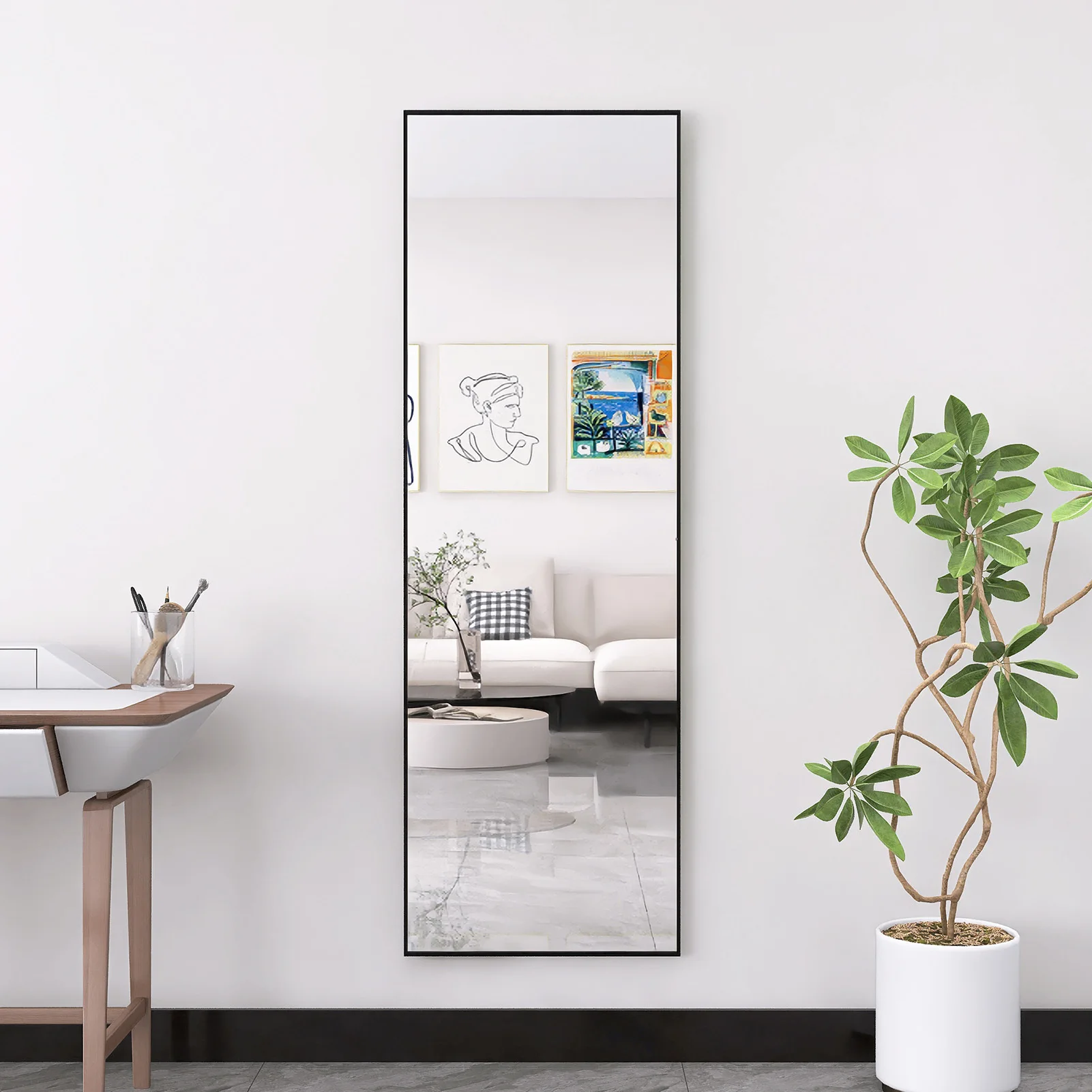 Anajqaqia 165x60cm Standspiegel, HD Großer Wandspiegel, mit Haken, Ganzkörperspiegel mit Schwarzem Metallrahmen für Wohnzimmer