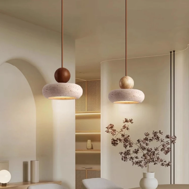 

Japanese style natural yellow cave stone pendant light, retro style homestay bedroom, bedside lamp, bar light fixture