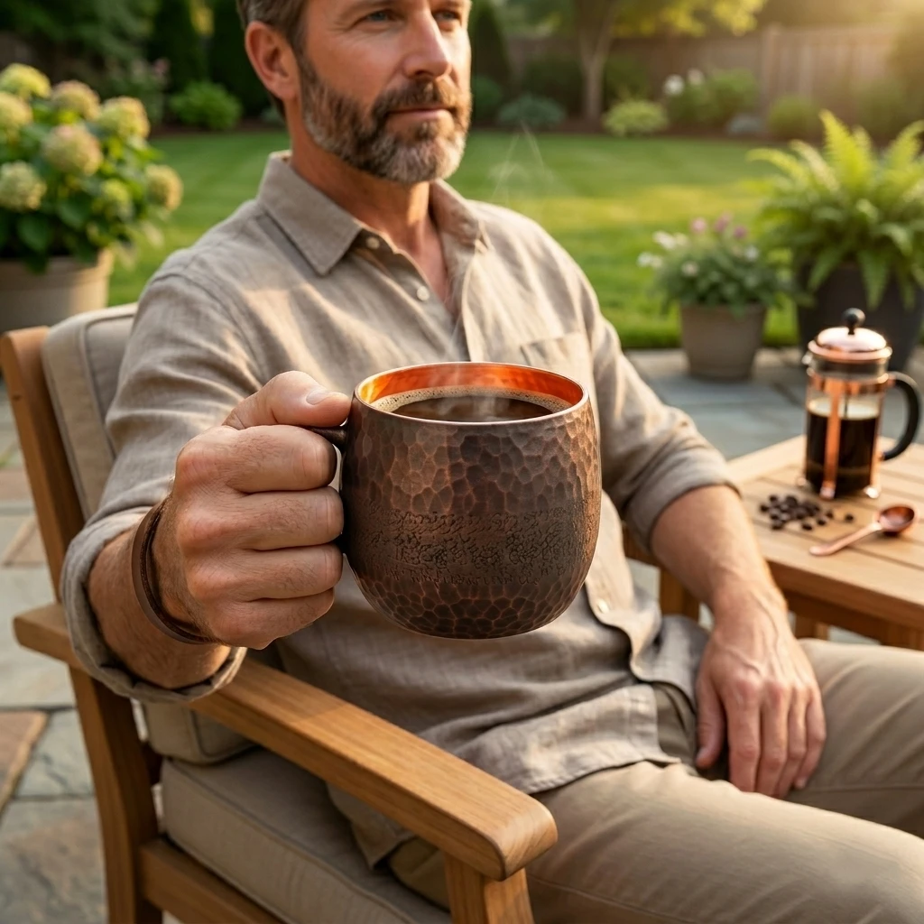 200mlCopper Coffee Mug Wide Mouth For Home Breakfast Cup Handcrafted Carving Hammer Texture Vintage Woven Handle Tea Cup Premium