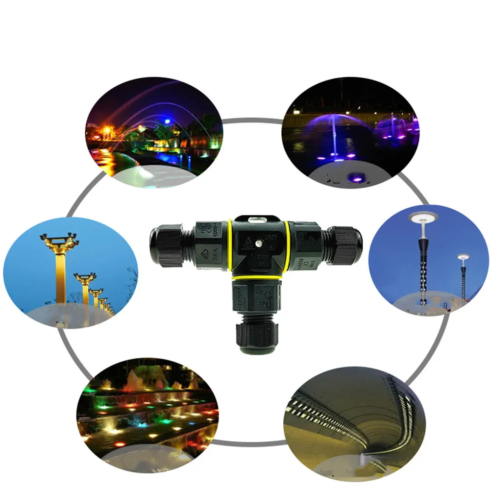 1Pcs Cable Waterproof Connector Black Sturdy Three-Core Lamp Cable Connector for Outdoor Waterproof Lighting Garden Park