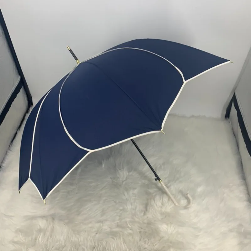 

Креативный зонт с цветком магнолии для женщин, автоматический, с длинной ручкой, сине-белый, с окантовкой в виде лепестков, защита от дождя и солнца