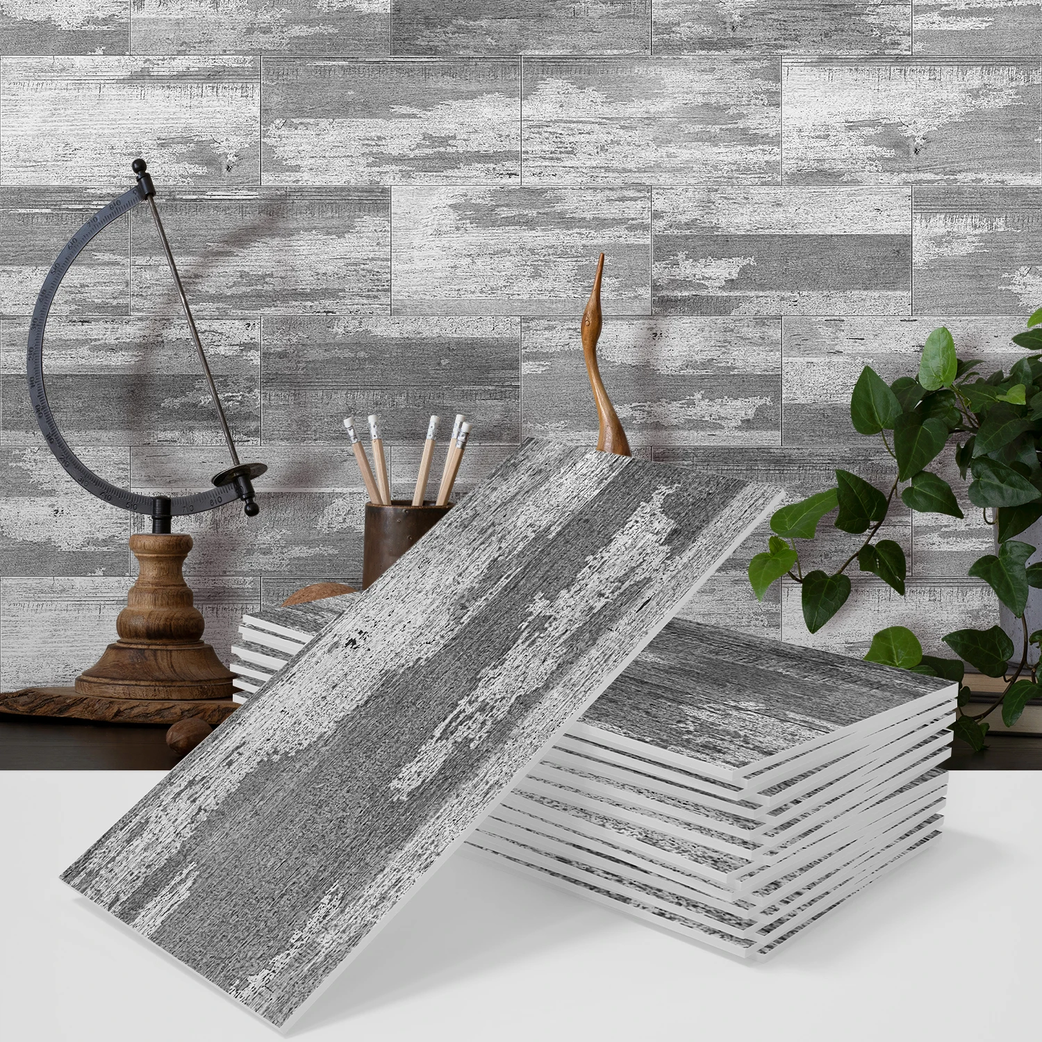 16/32/64PCS Retro Grey Wood Pattern Vintage Tile Stickers, 3d Matte Thickened Foam Wall Stickers Self-Adhesive Wallpaper Kitchen