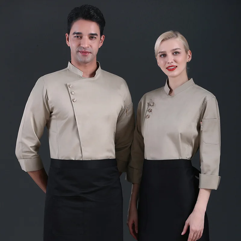 C325 cozinha restaurante cozinheiro workwear chef uniforme camisa múltipla cor dupla breasted chef jaqueta unisex manga longa macacão