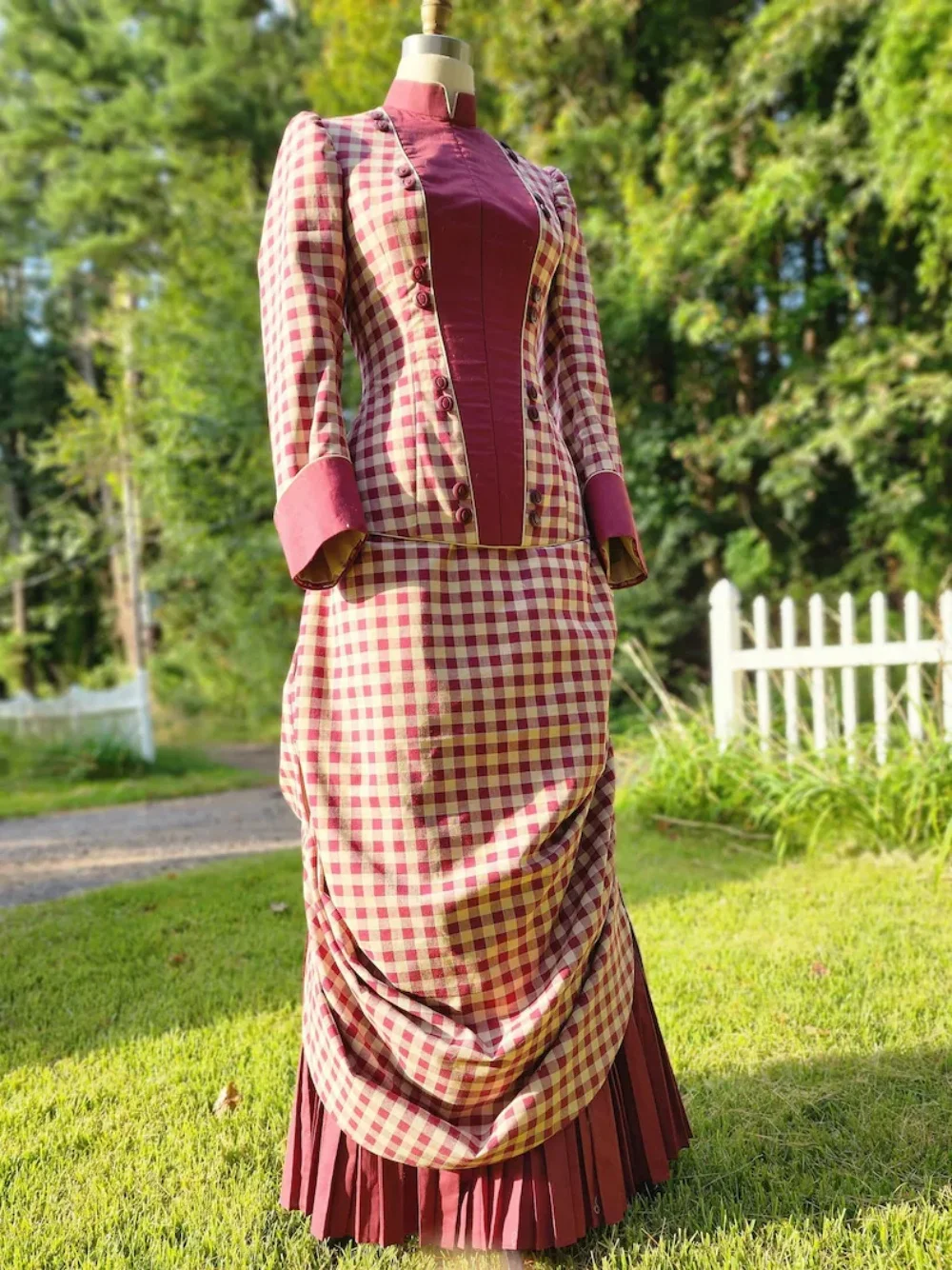 

1880s Plaid Dress Victorian Colonial Civil War Southern Belle Ball Gown Edwardian Duchess Visiting Costume Christmas Theatre