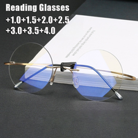 Retro Rimless Presbyopia Glasses for Men Fashion Metal Round Frame Anti-blue Light Reading Glasses Diopter +1.0 To +4.0