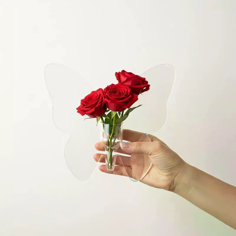 Clear Acrylic Butterfly Vase High Transparent Hydroponic Flower Pot Perfect Housewarming Gift for New Home Owners