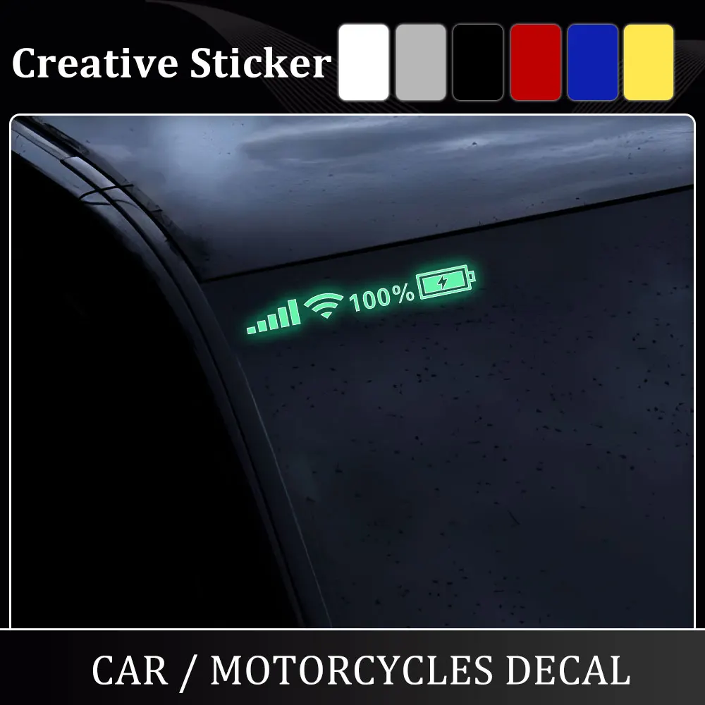 2pcs Car Reflective Vinyl Stickers 100% Wifi Battery Level Signal Funny Decal for Front Rear Windshield Auto Decor Accessories