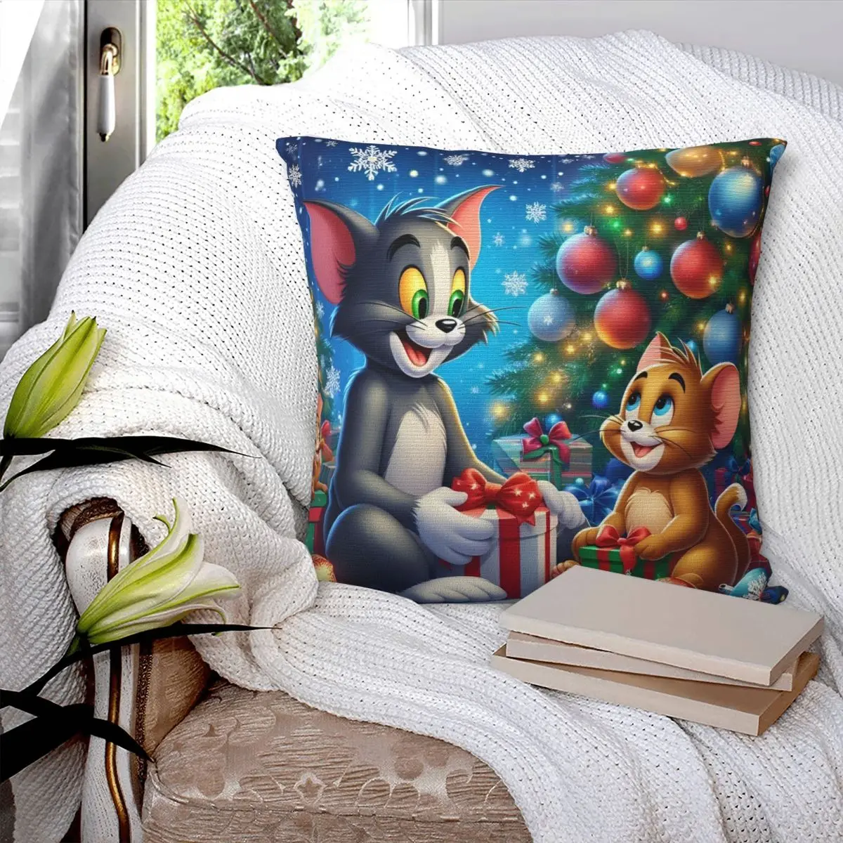 Tom e jerry natal fronha novidade capa de almofada design macio capa de almofada fronhas para sofá casa decorativa