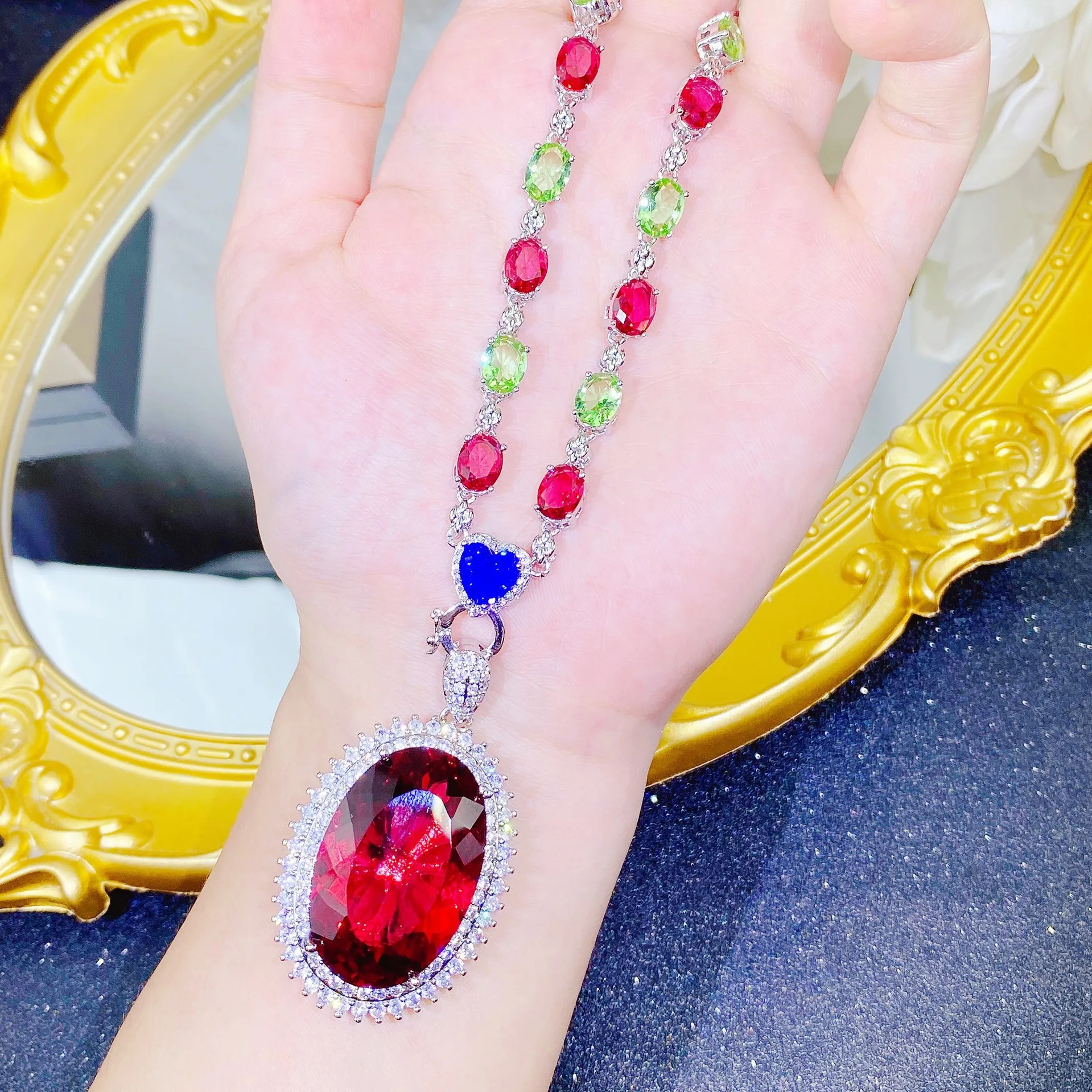 DIY accessories New light luxury temperament colored treasure candy color tourmaline necklace colorful life bloom colored tourma