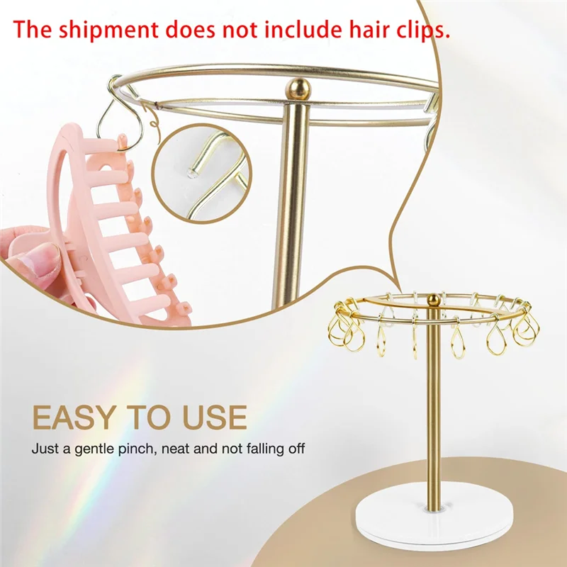 

A38Q-Rotating Claw Clip Organizer Holder Stand-360-Degree Metal Hair Clip Storage Display For Bedroom Bathroom Decor