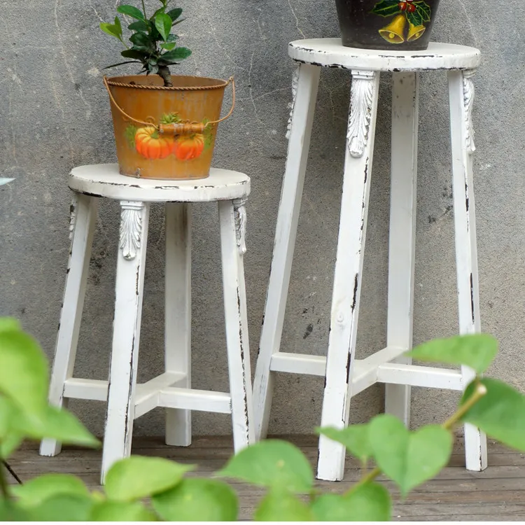 Solid Wood Indoor Flower Stand Retro Garden Height Bar Stool Rustic Plant Holder for Patio Farmhouse Tall Stool for Gardening