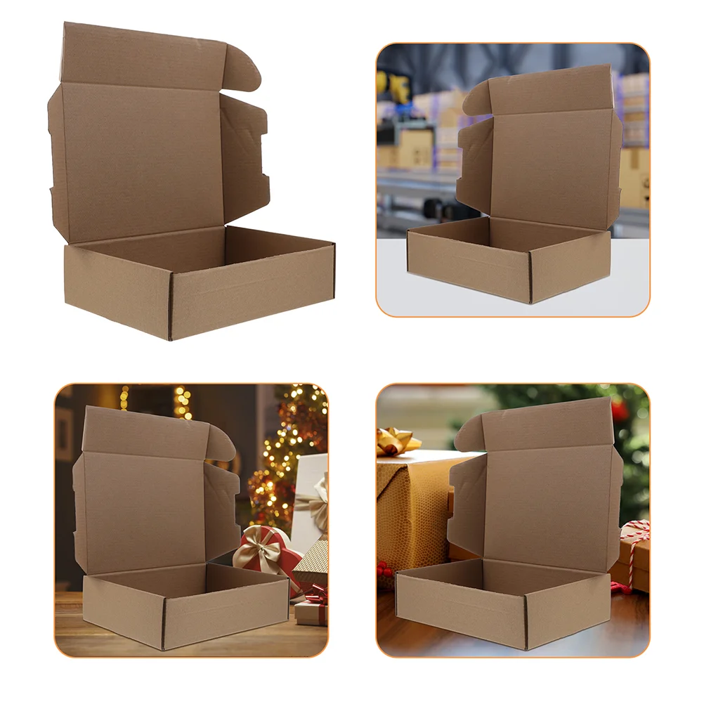 10 cajas de zapatos de cartón plegables, embalaje de papel de cartón, correo de productos, pequeño, marrón