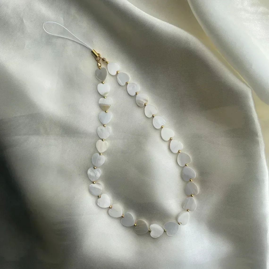 Amor corazón Shell con cuentas cadena para teléfono móvil llavero colgante Simple funda para teléfono móvil accesorios joyería femenina