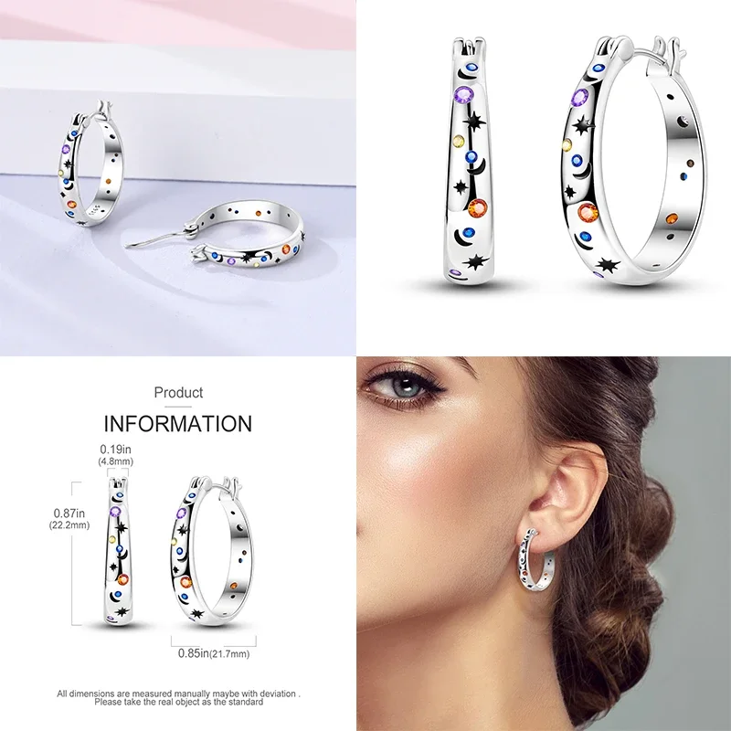 925 Sterling Silver Earrings For Women Colorful Zircon Star Butterfly Devil\'s Eye Pendants  Earrings Luxury Sparkling Jewelry