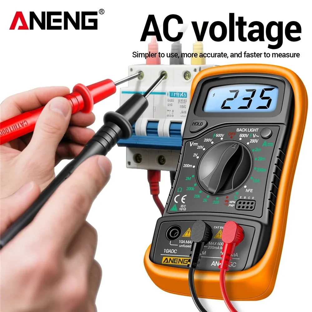 ANENG AN8205C Digital Professional Multimeter AC/DC Voltage Meter hFE Ohm Tester DC Current Temp Meter With LCD Backlight Tester