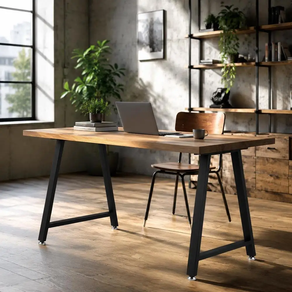 Piétement de table en acier noir 71 cm, structure de table stable avec patins réglables en hauteur, trous de montage pré-percés, forte capacité de charge, adapté aux tables à manger, tables basses, bancs de jardin, bureaux