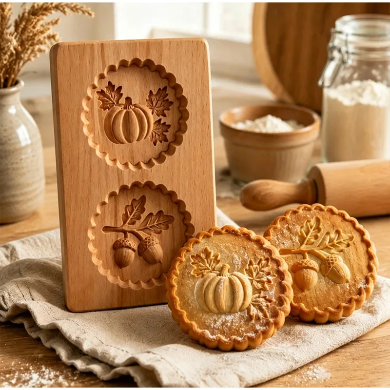 Halloween Wooden Cookie Mold Press Halloween Pumpkin Ghost Cookie Embossing Mold 3D Carving Cookie Mold Cutter Baking Stamp Tool