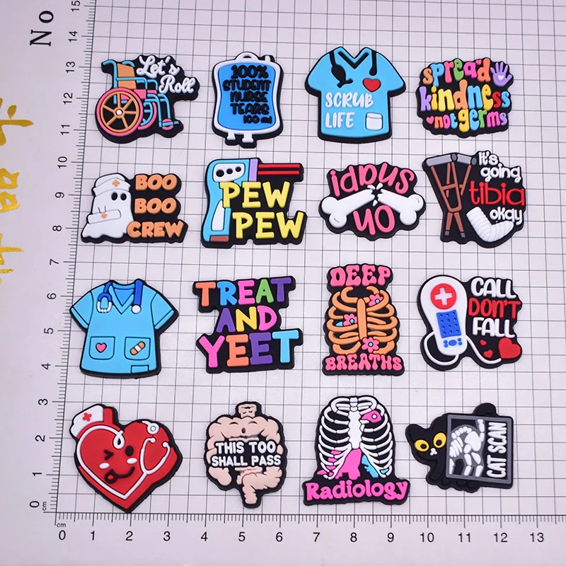 1/25Pcs Funny Medical Nurse PVC Shoe Charms Hospital Radiology Skeleton Custom Pattern For Slides Sandals Accessories DIY Gift