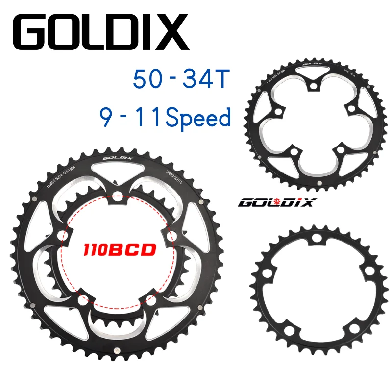 GOLDIX 110BCD 50T/34T Chainring Road Bicycle Chainwheel Plate Double Round ChainRing 9/10/11S Ultralight Bike Parts forSRAM FSA